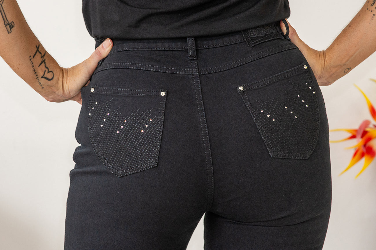Stitch Bling Pocket Jeans - Black