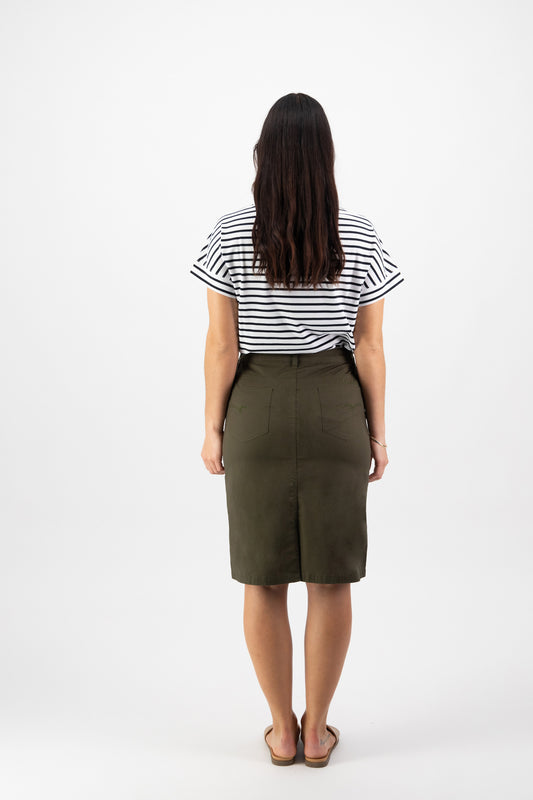 Vassalli Poplin Skirt - Khaki