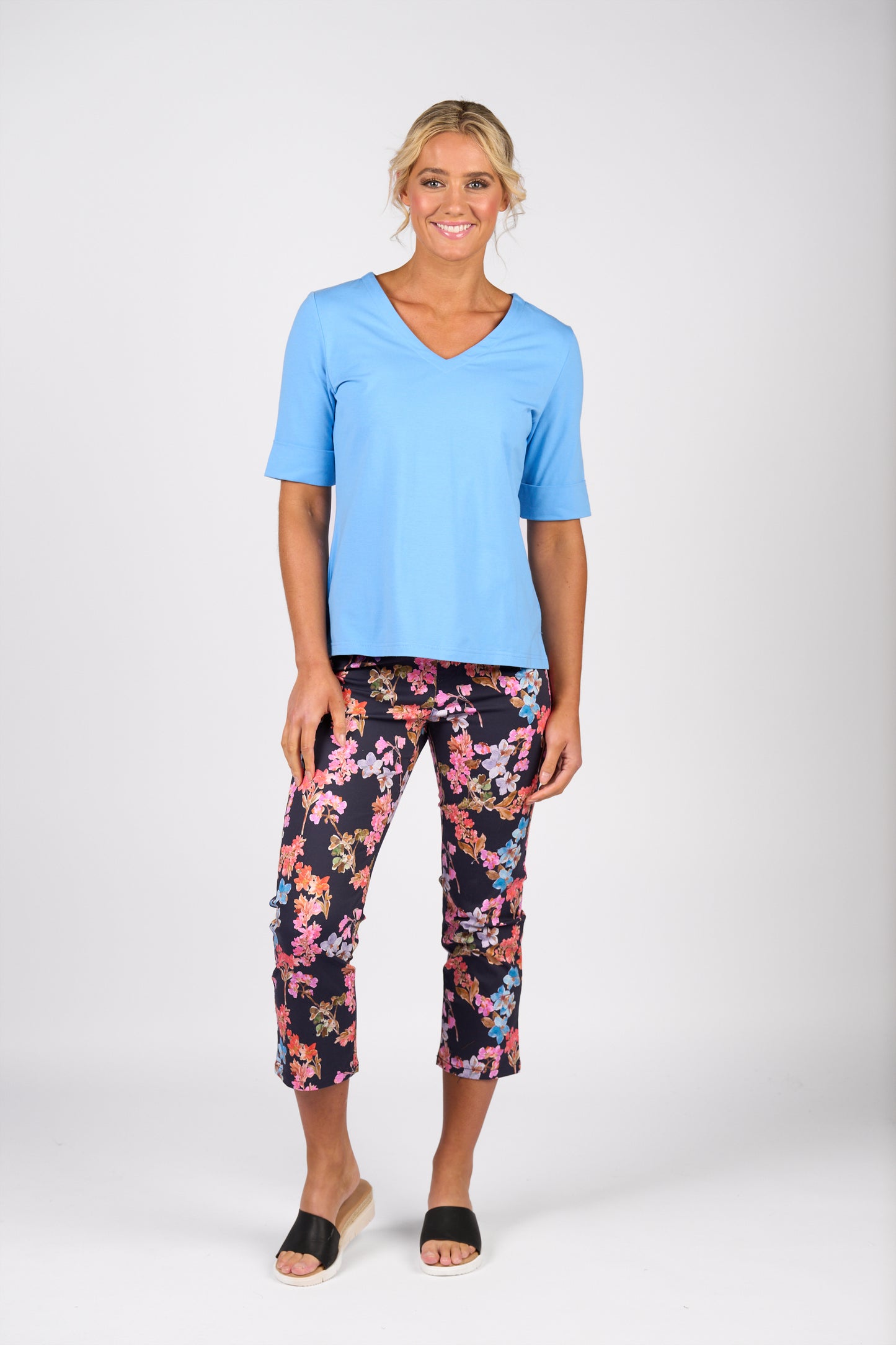 Vassalli V Neck Top - Sky
