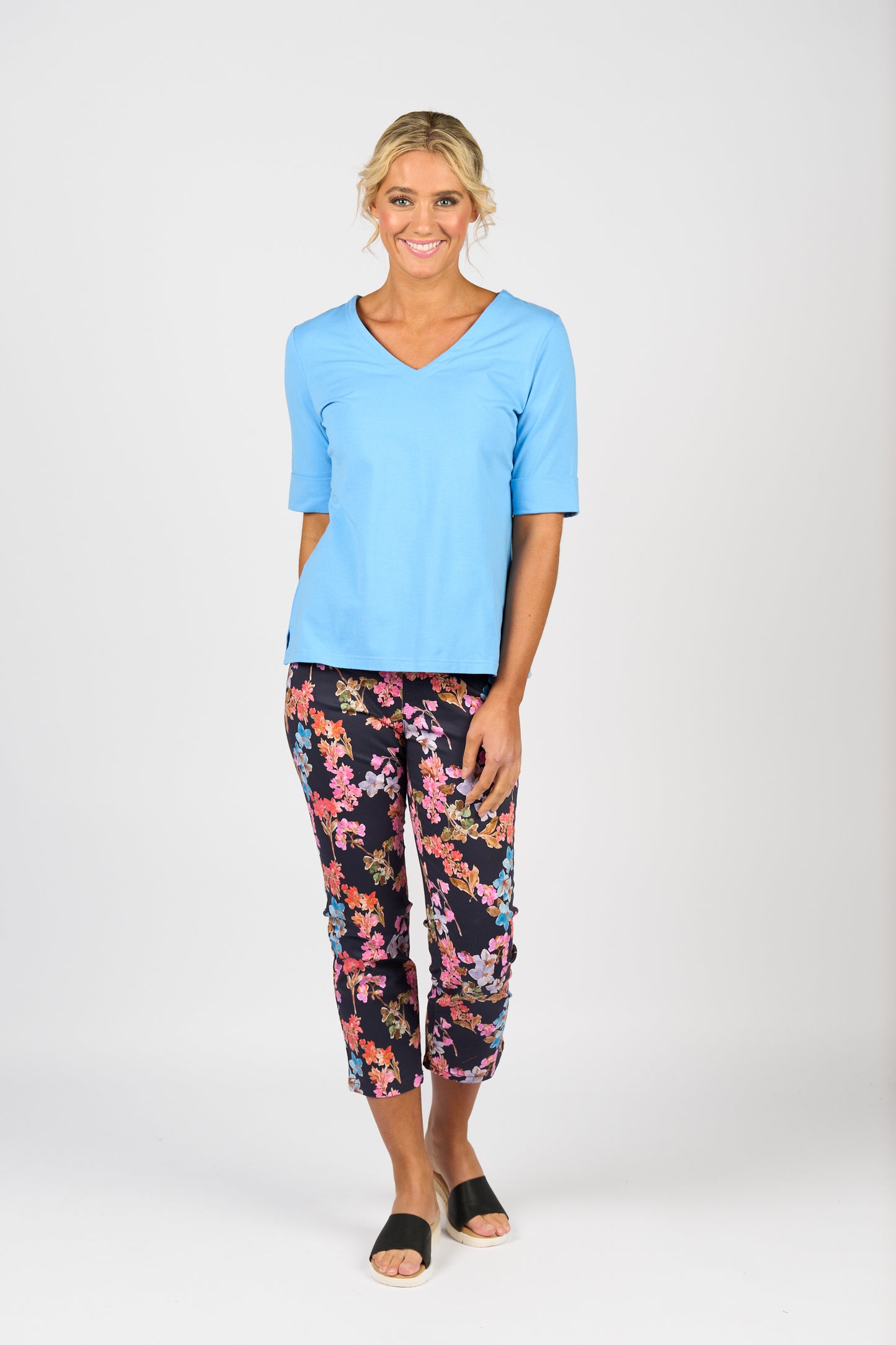 Vassalli V Neck Top - Sky