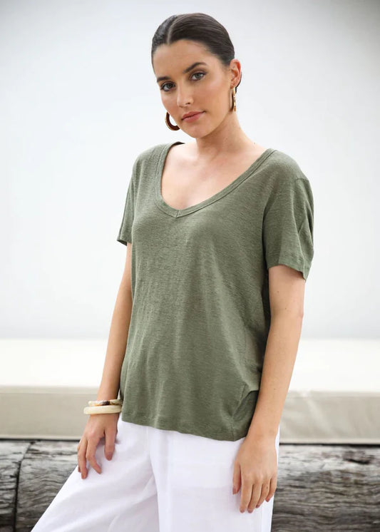Goondiwindi Cotton V Neck Tee - Khaki