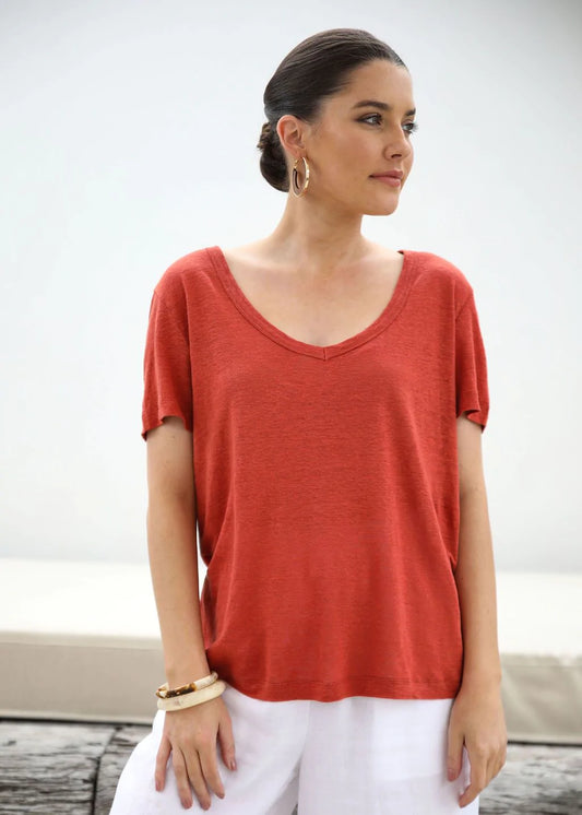 Goondiwindi Cotton V Neck Tee - Terracotta