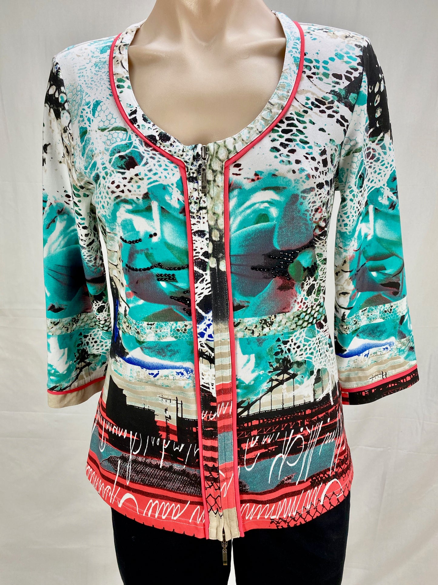 Print Zip Jacket - Aqua