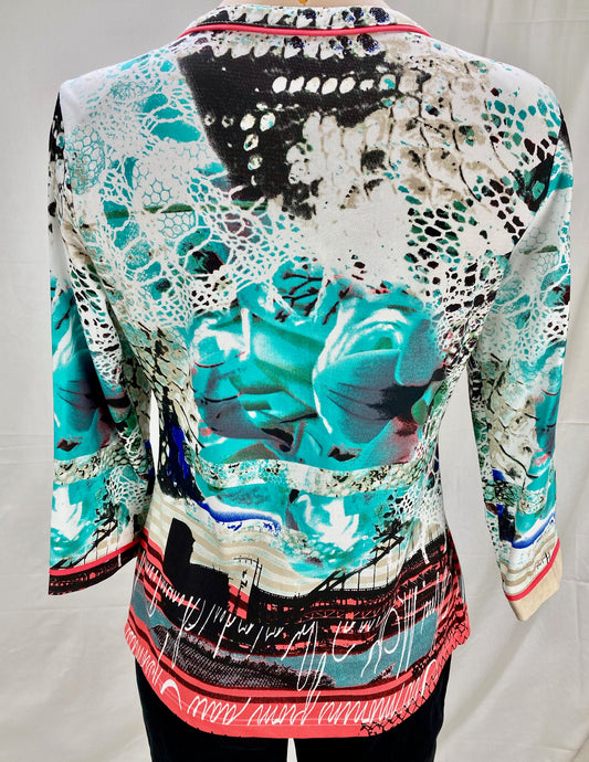 Print Zip Jacket - Aqua
