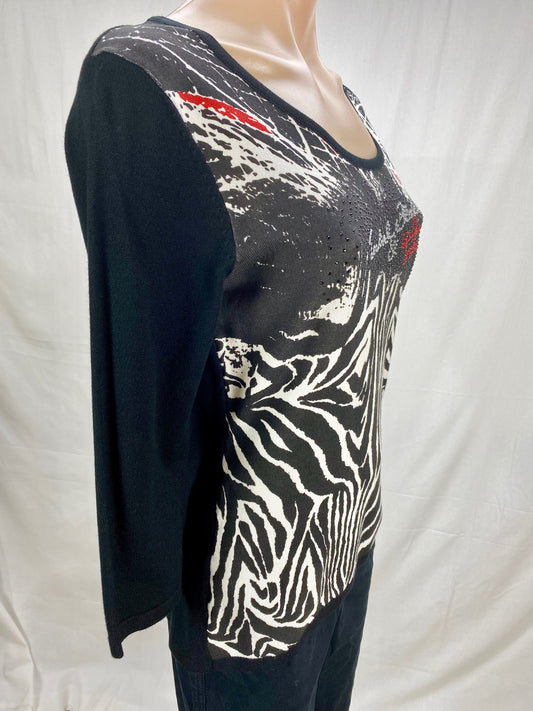 Zebra Print Knit Top - Black