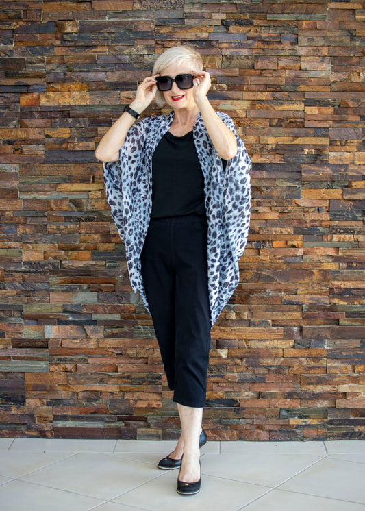 Beaded Cape - Grey Leopard Print
