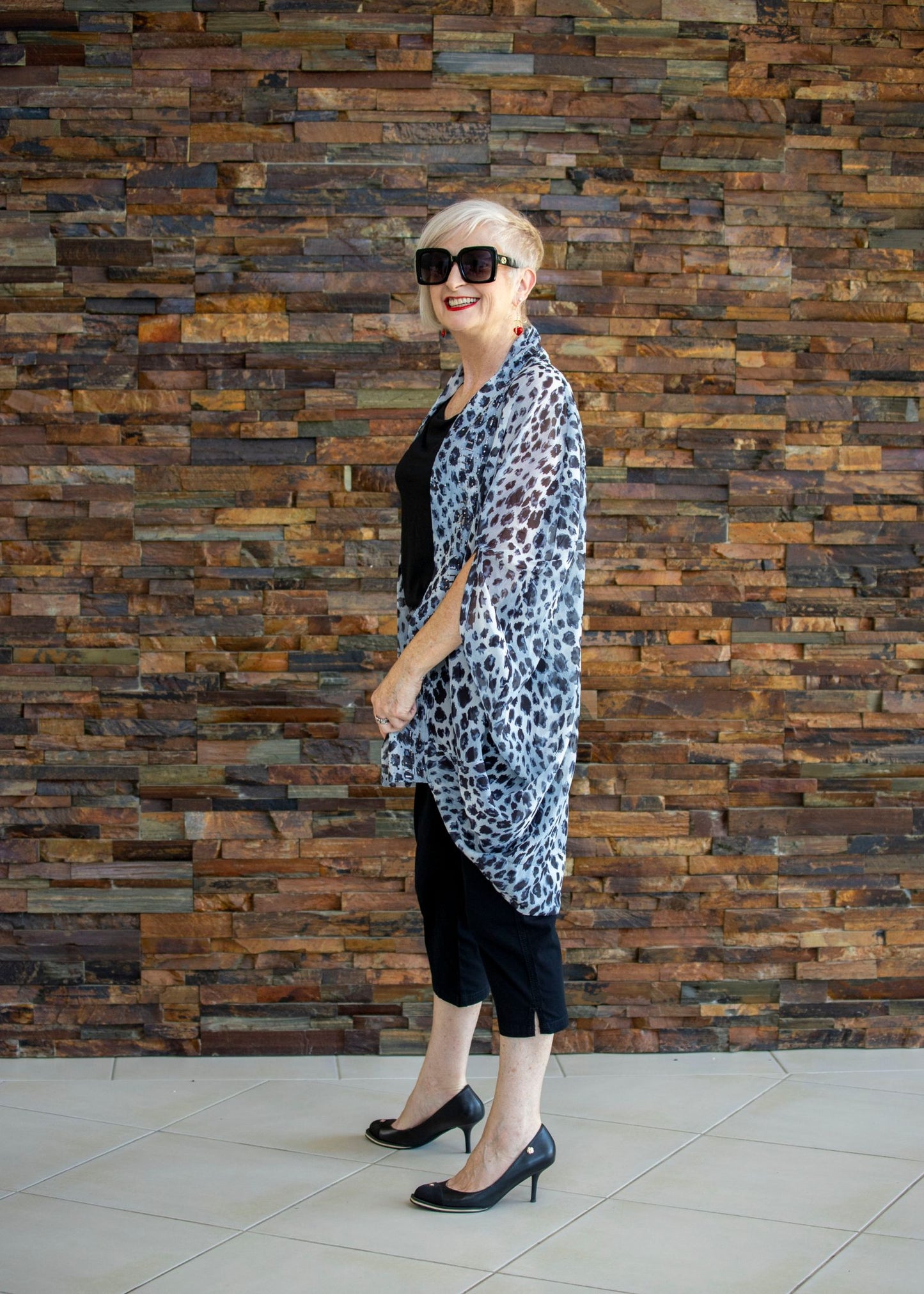 Beaded Cape - Grey Leopard Print
