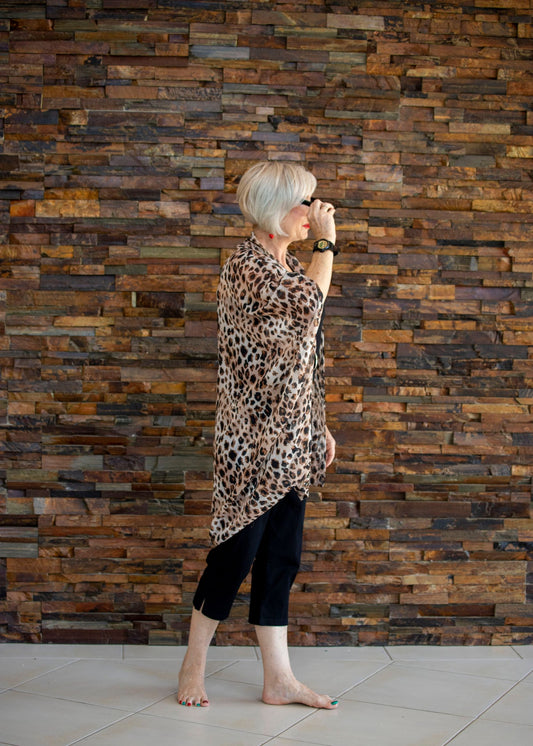 Beaded Cape - Brown Leopard Print