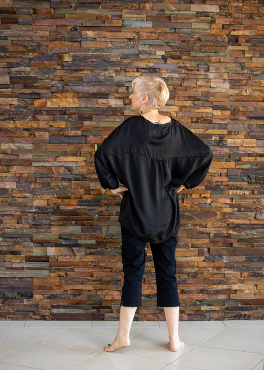 Elasticated Sleeve Tee - Black