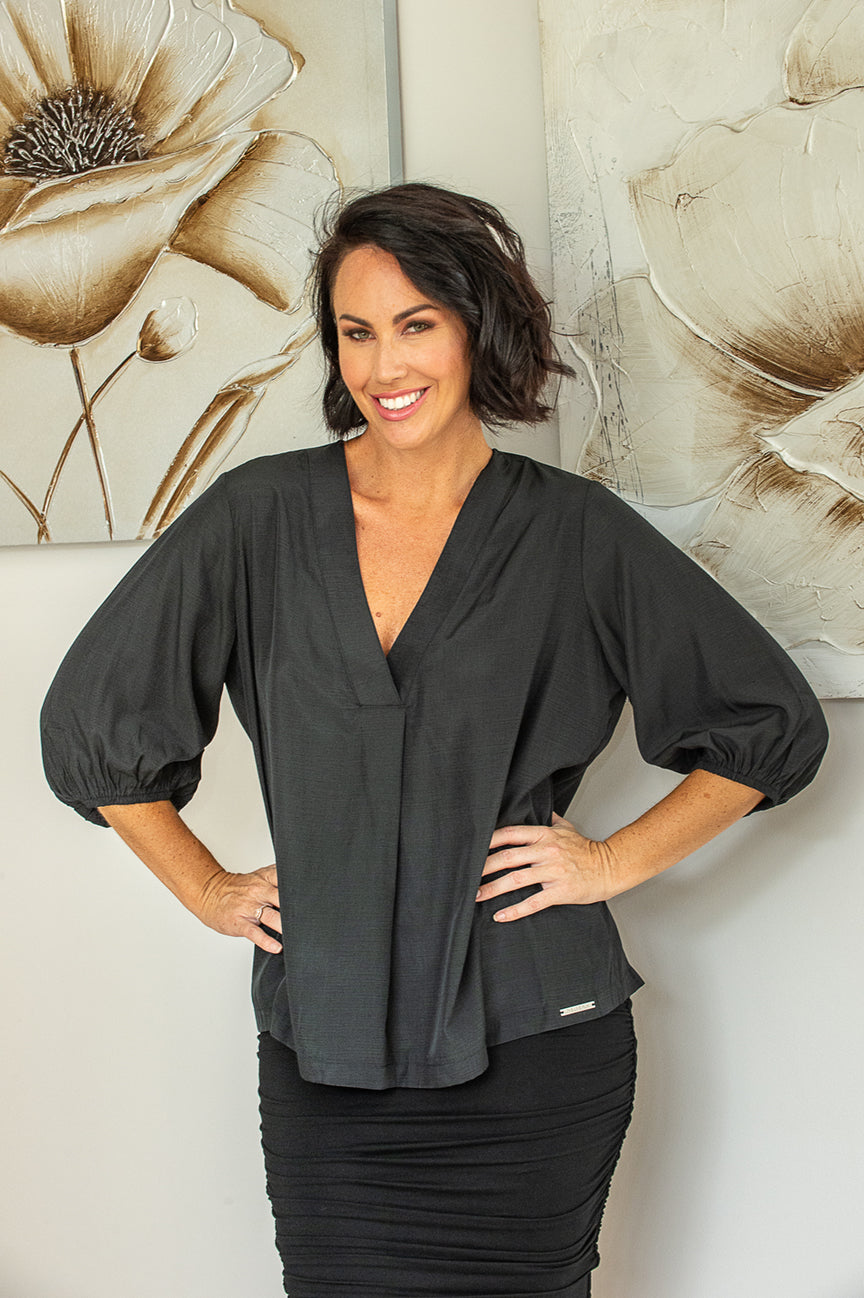 V Neck Top - Black
