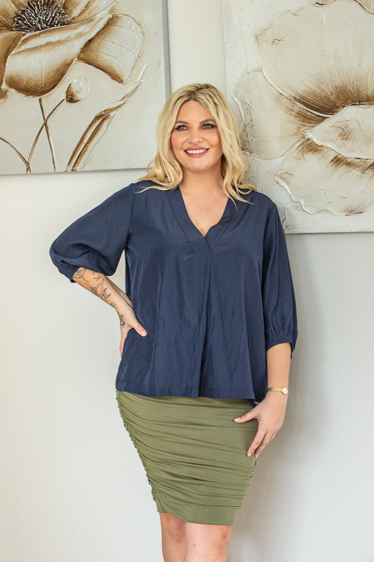 V Neck Top - Navy