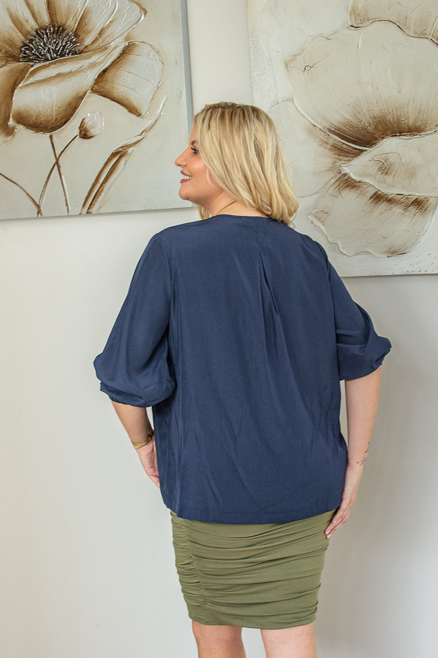 V Neck Top - Navy