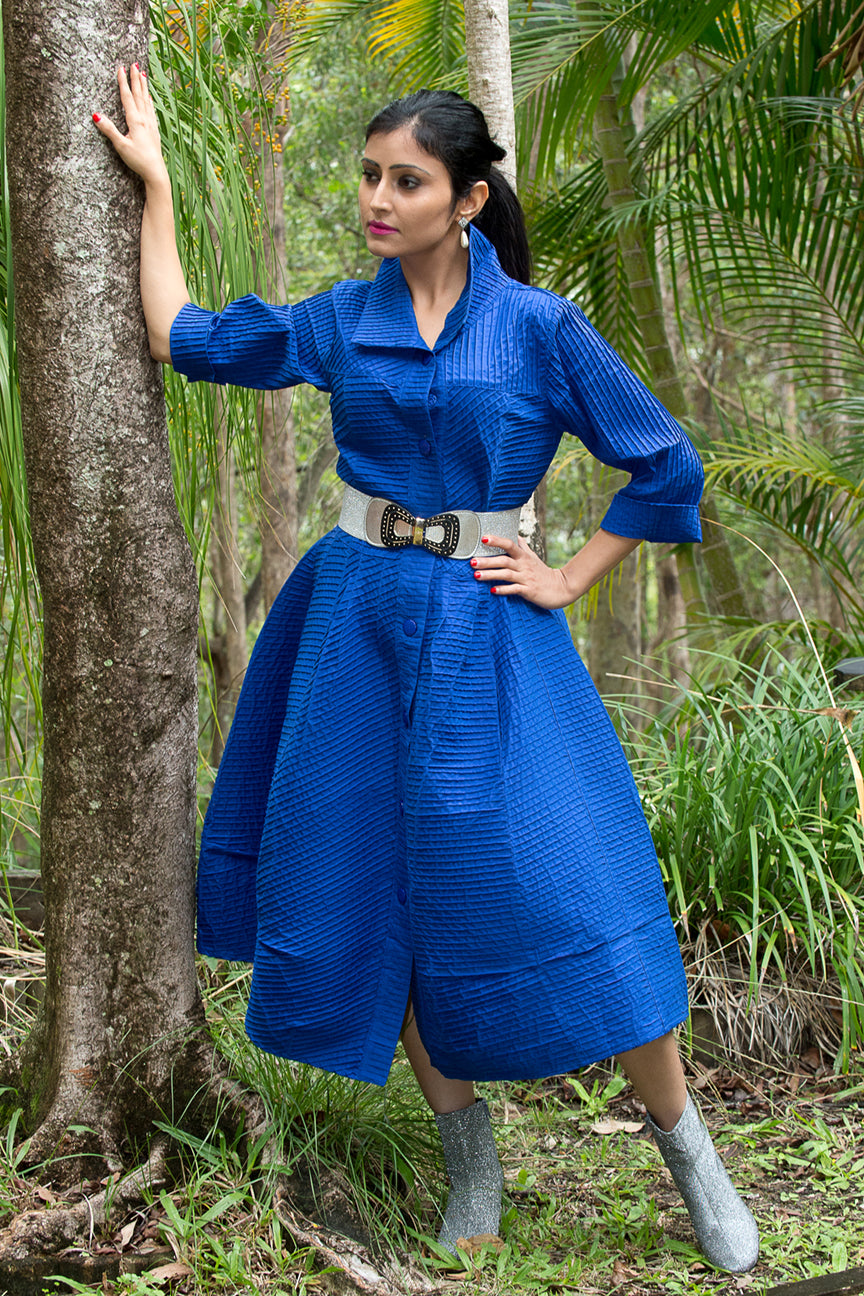 Pintuck Dress - Cobalt