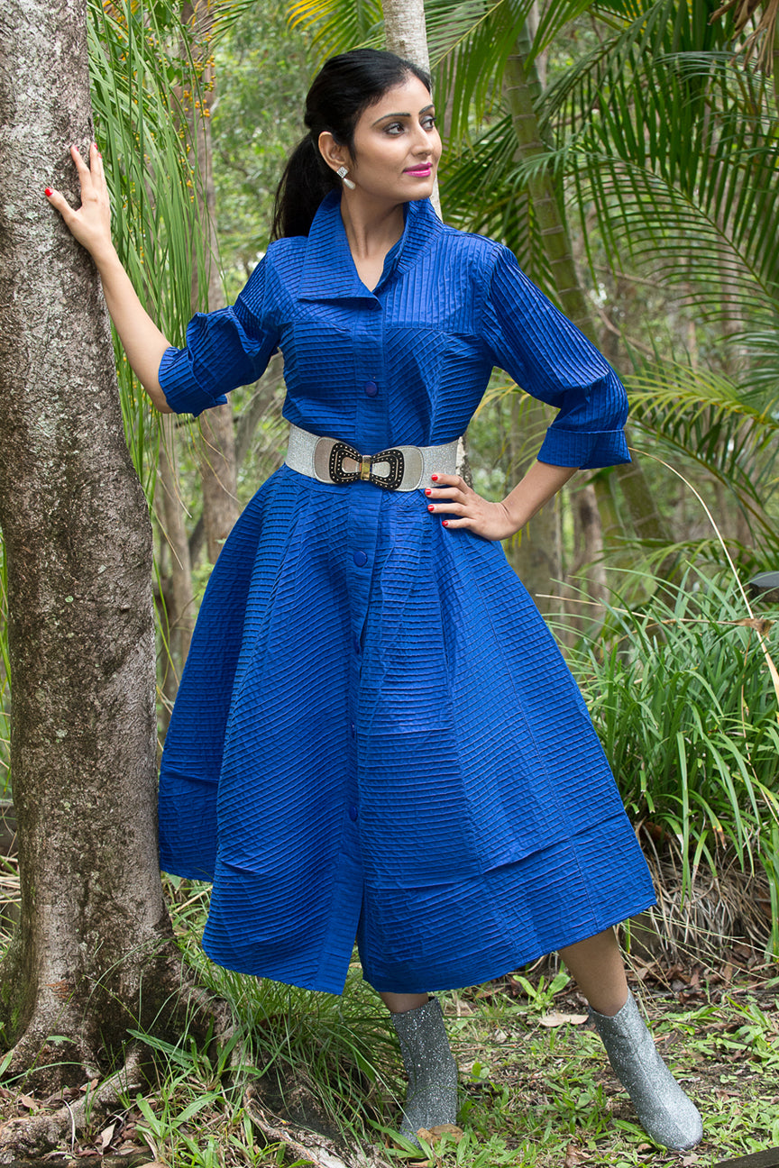 Pintuck Dress - Cobalt