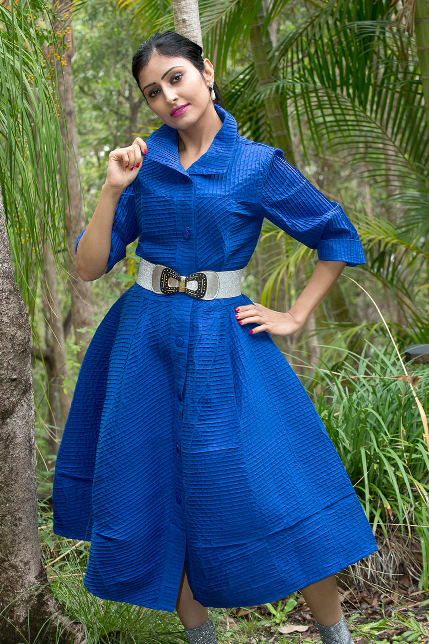 Pintuck Dress - Cobalt
