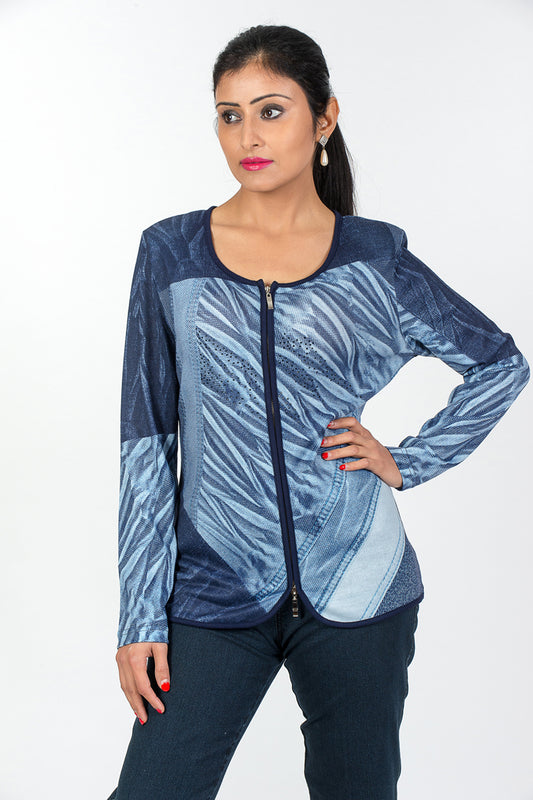 Print Zip Jacket - Navy