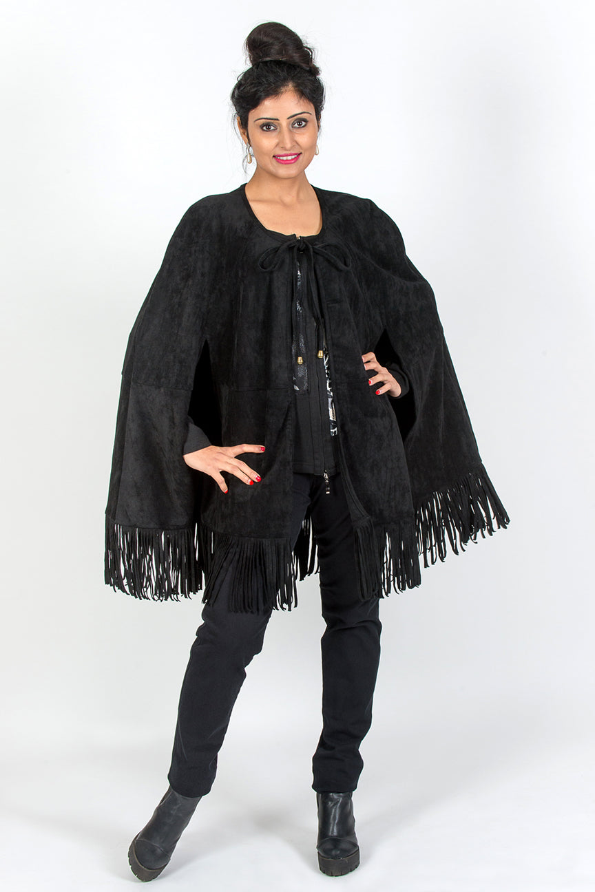 Tassel Suede Cape Black