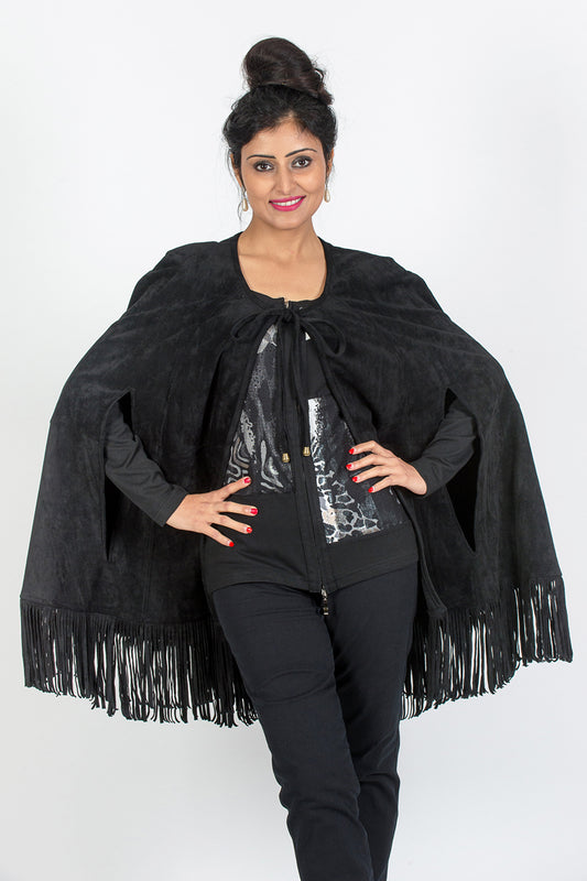 Tassel Suede Cape Black