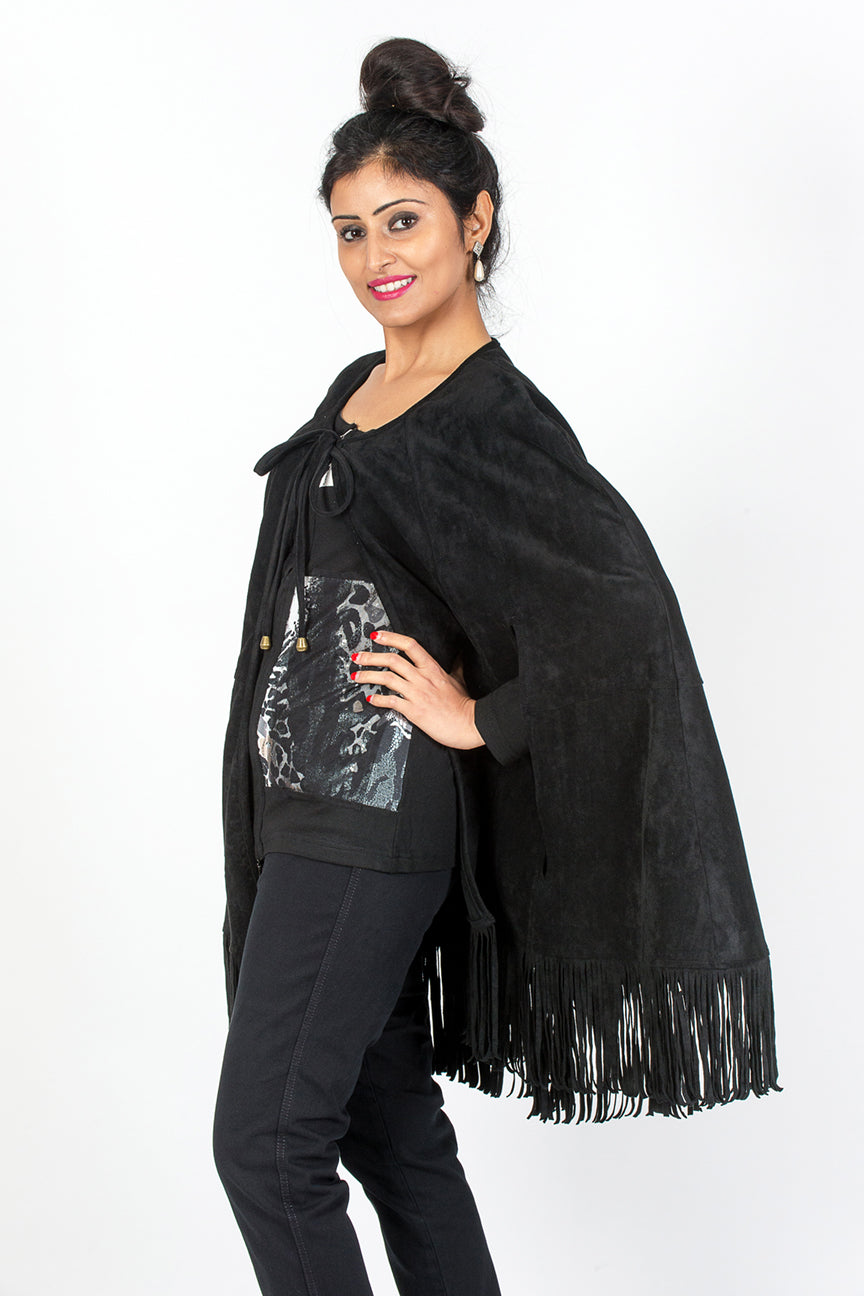 Tassel Suede Cape Black