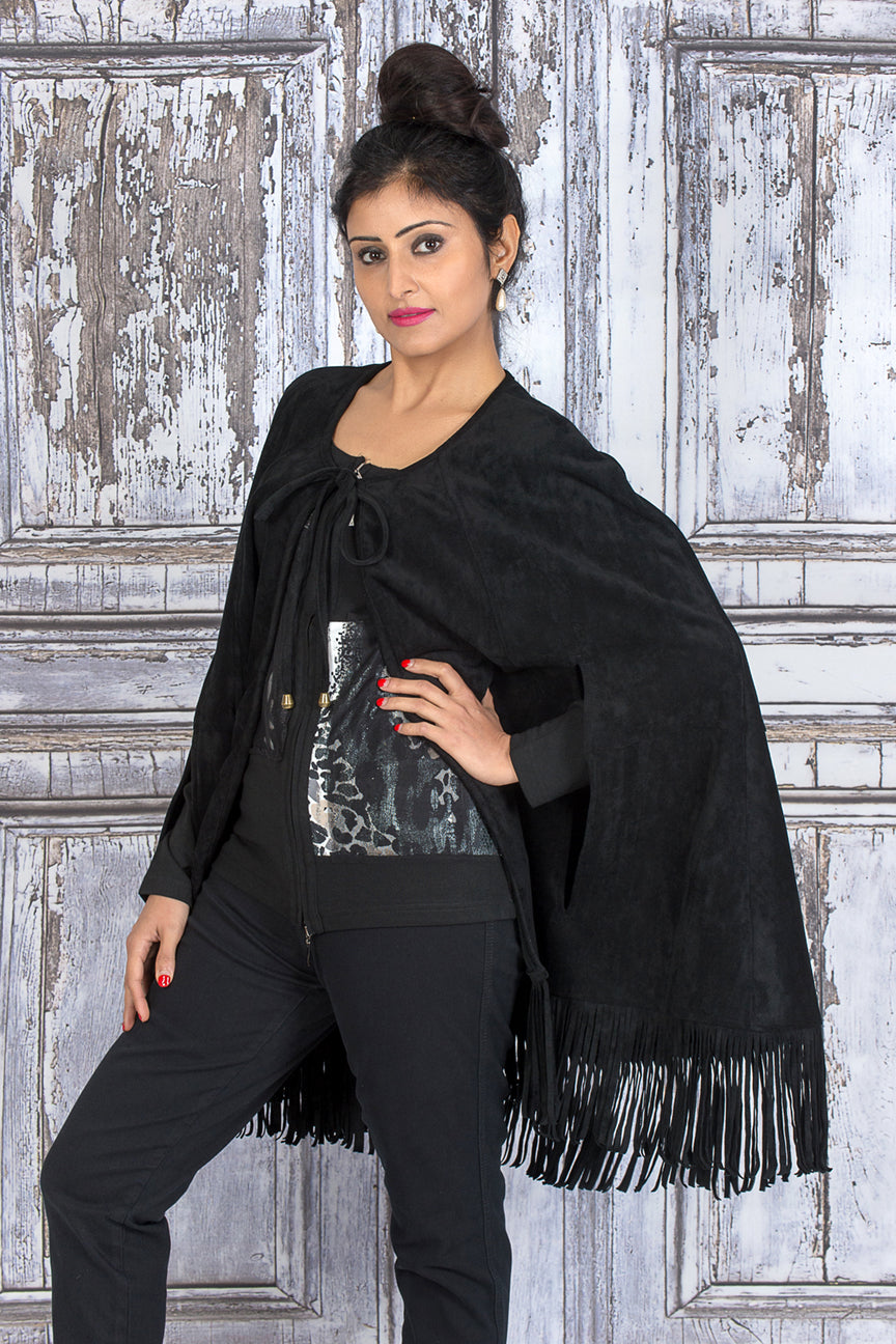 Tassel Suede Cape Black