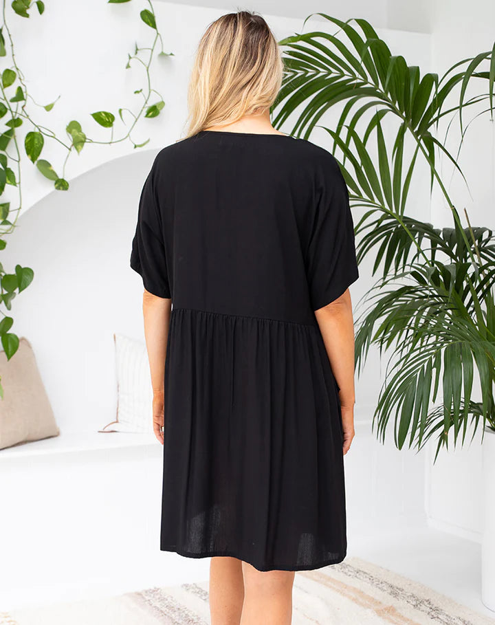 Pocket Babydoll Dress - Black