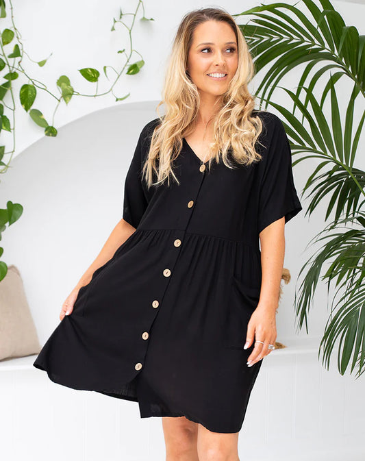 Pocket Babydoll Dress - Black