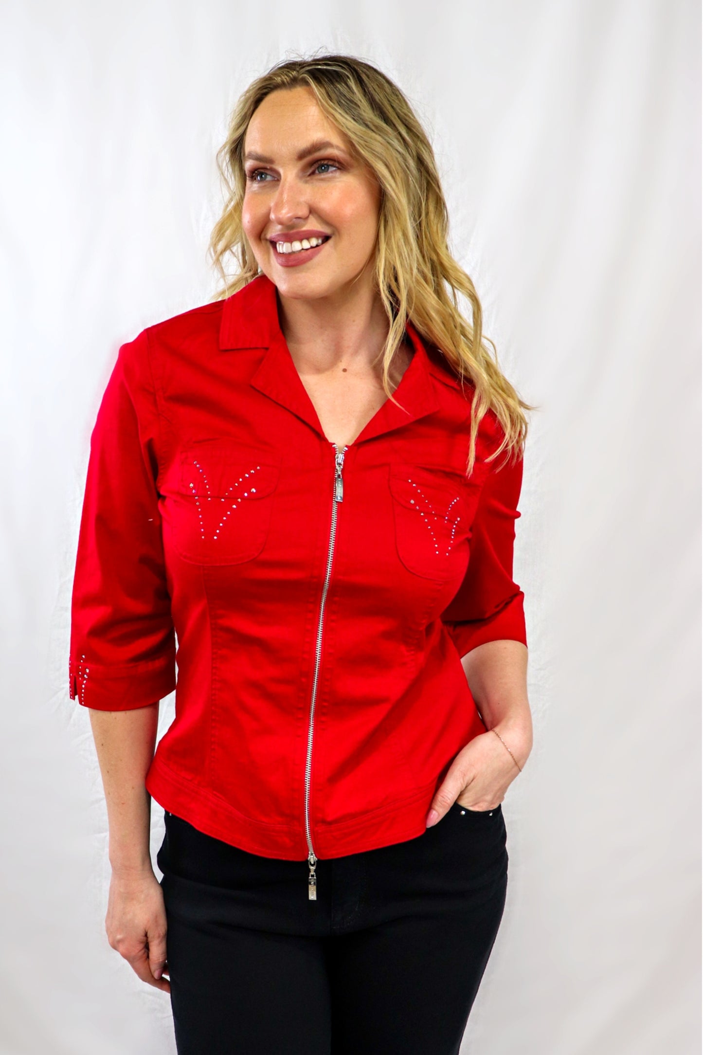 Diamonte Pocket Jacket - Red