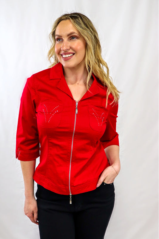 Diamonte Pocket Jacket - Red