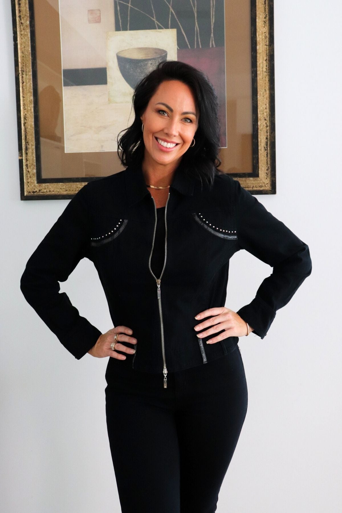 Animal Print Detail Jacket - Black