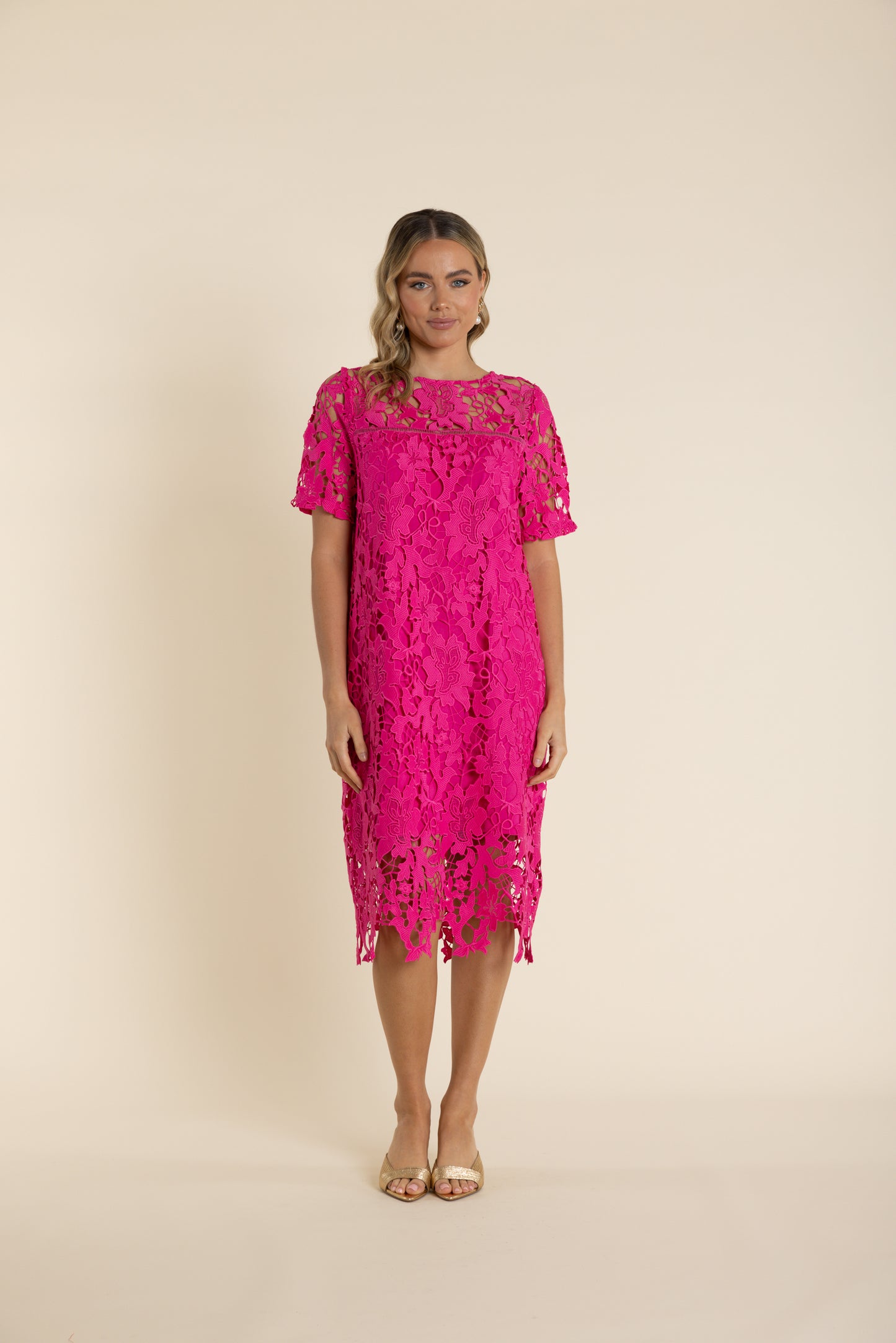 Two T's Guipure Lace Dress - Raspberry