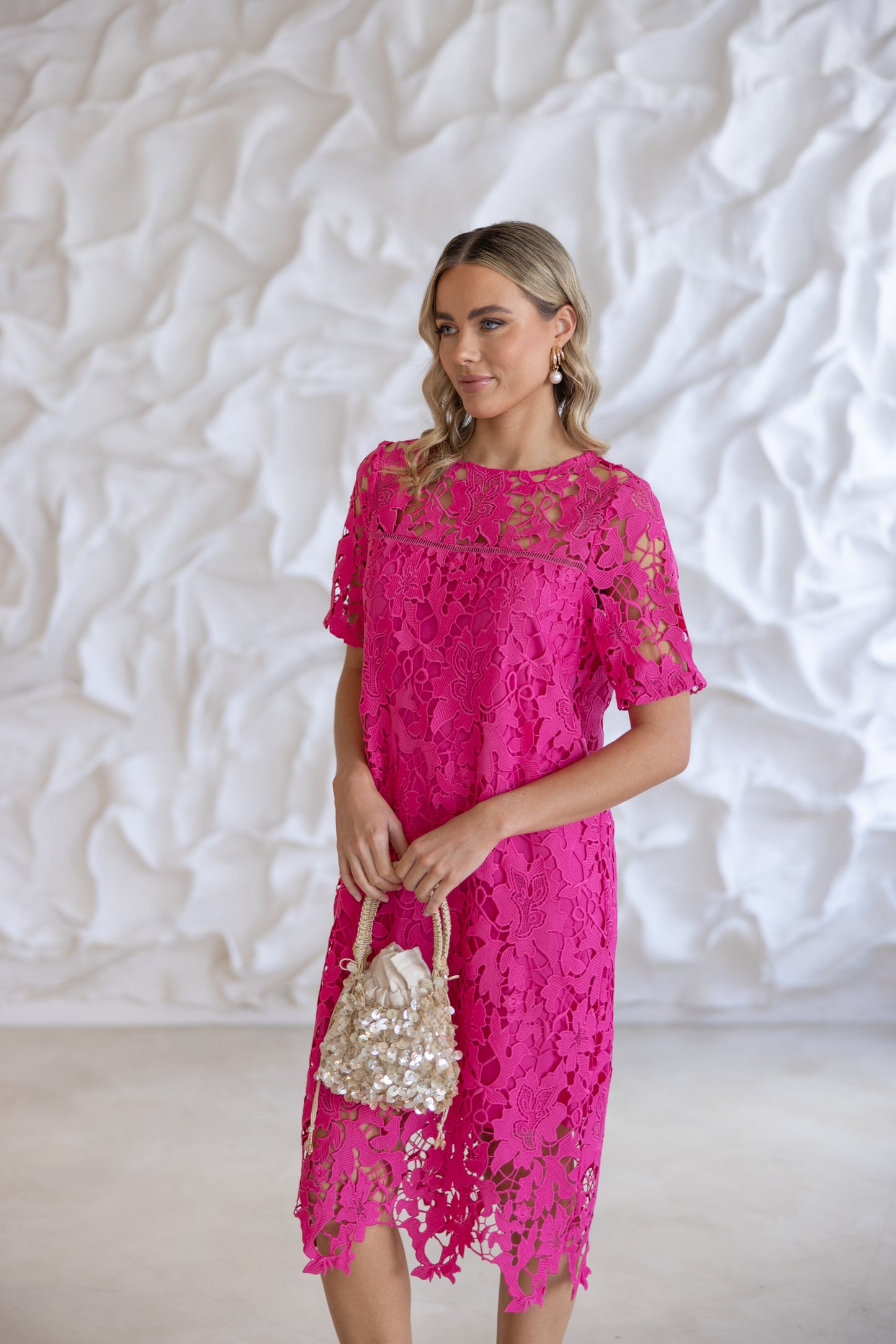 Two T's Guipure Lace Dress - Raspberry