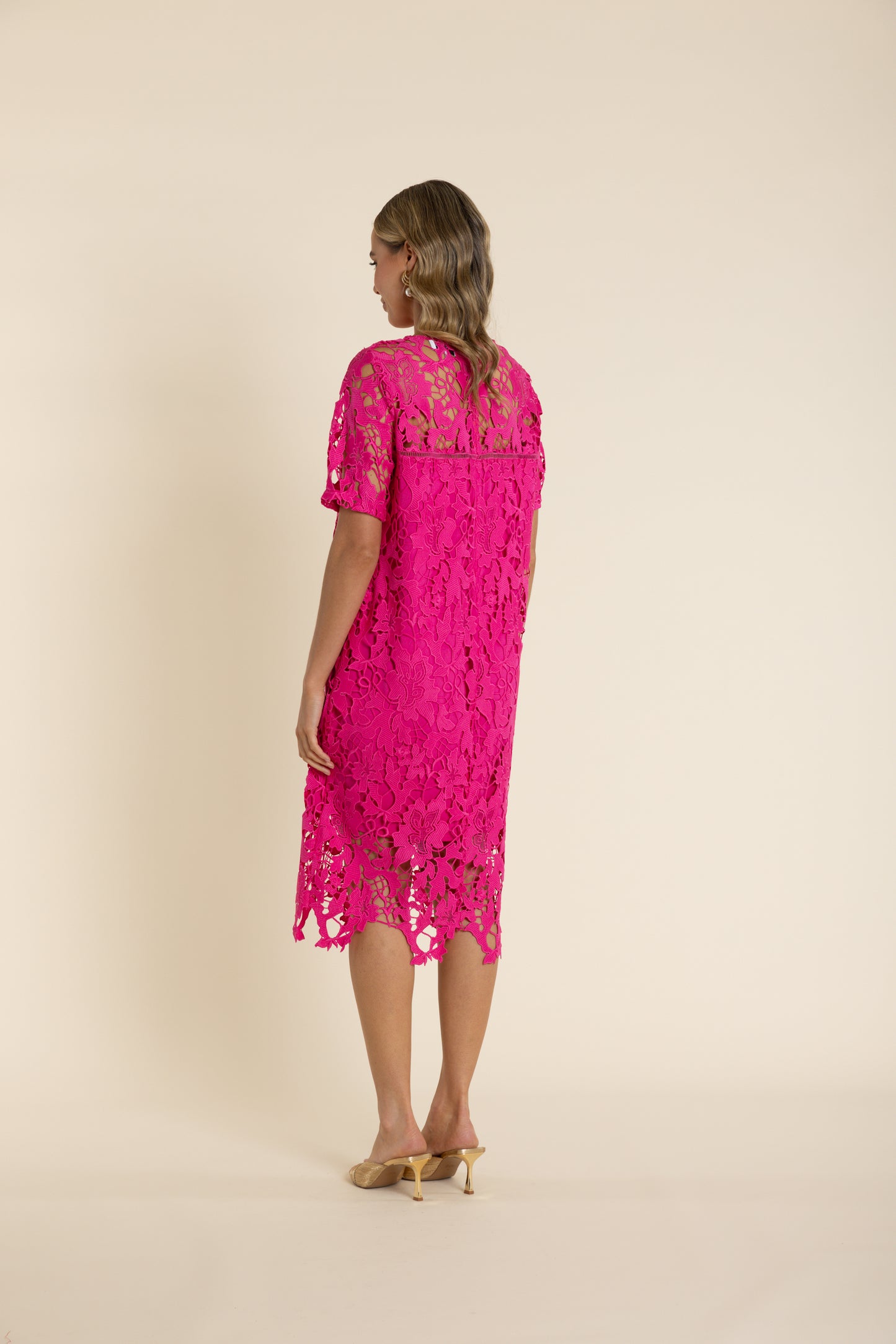 Two T's Guipure Lace Dress - Raspberry