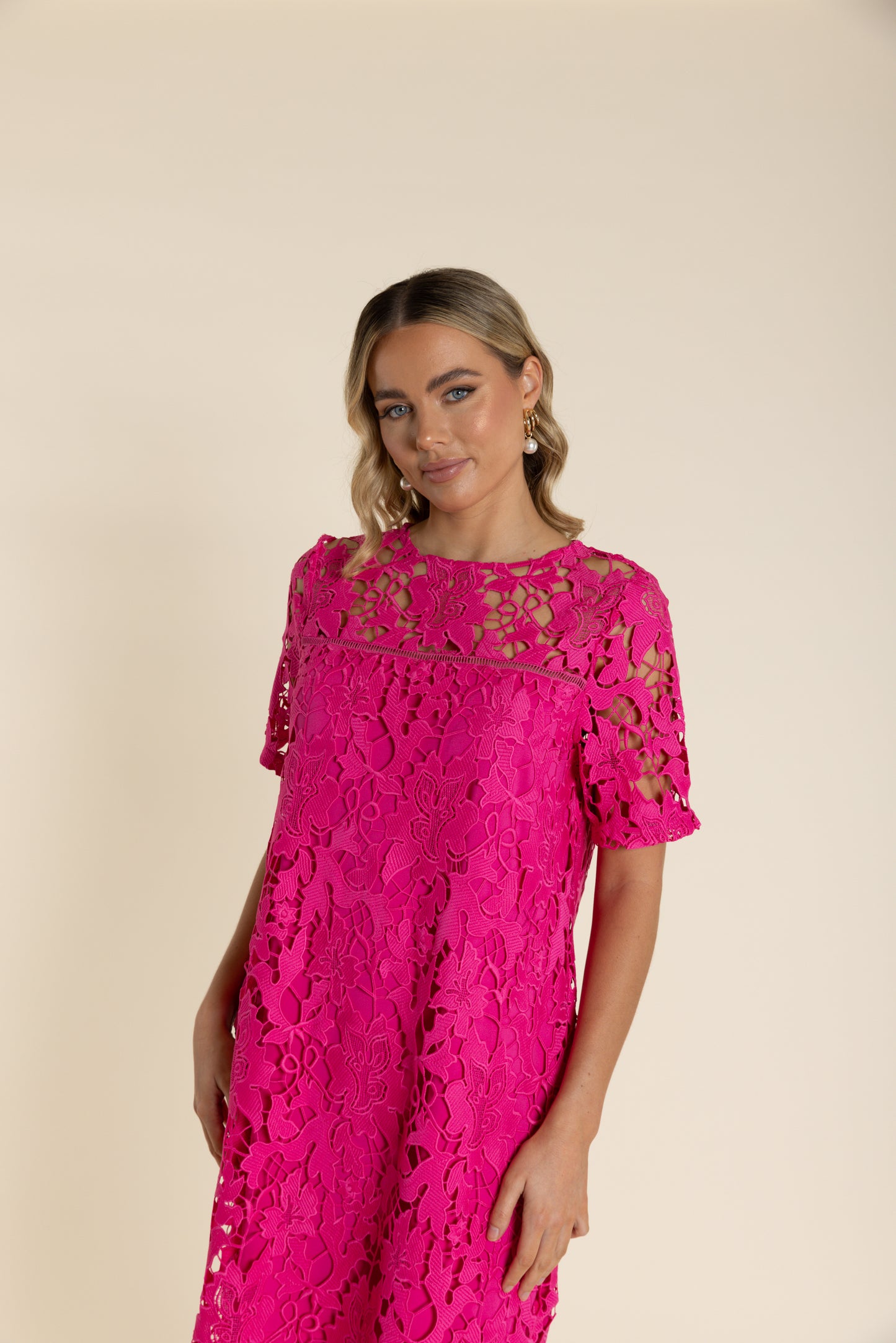 Two T's Guipure Lace Dress - Raspberry