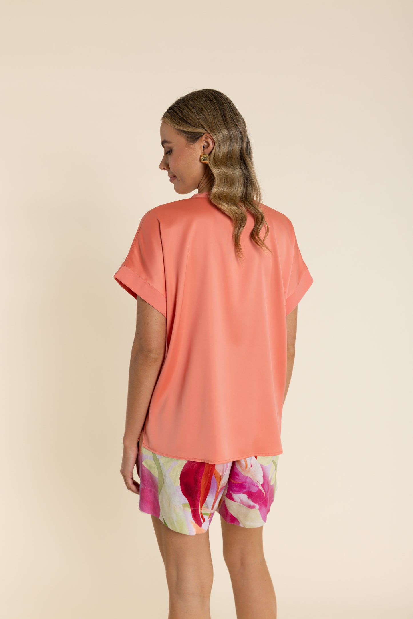Two T's Satin Dropped Shoulder Top - Tangelo