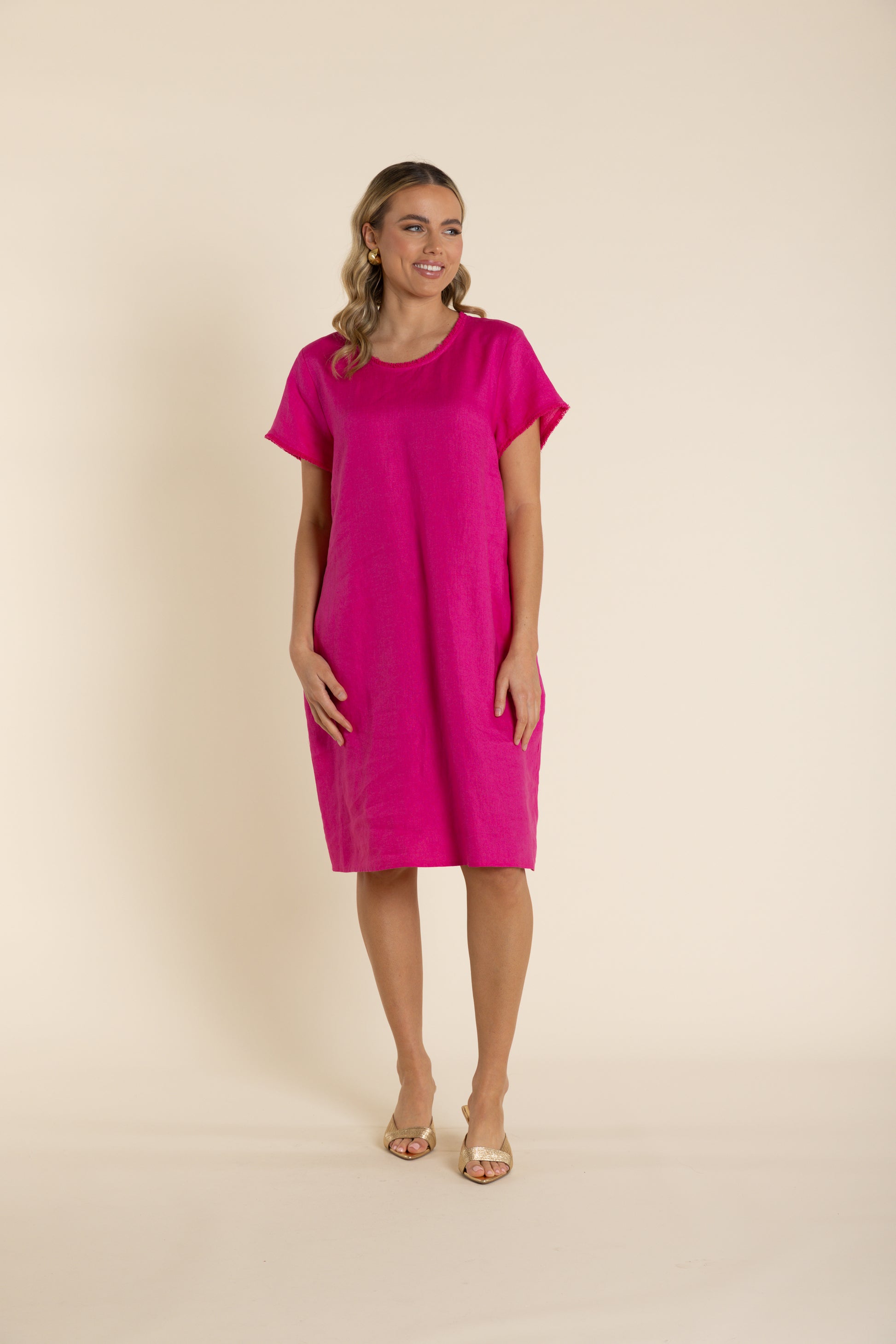 raspberry linen dress Linen Strap MAXI Dress ADELE In Raspberry L / Natural