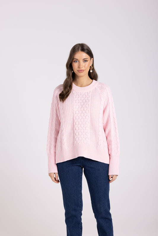Two T's Cable Knit Sweater - Soft Pink