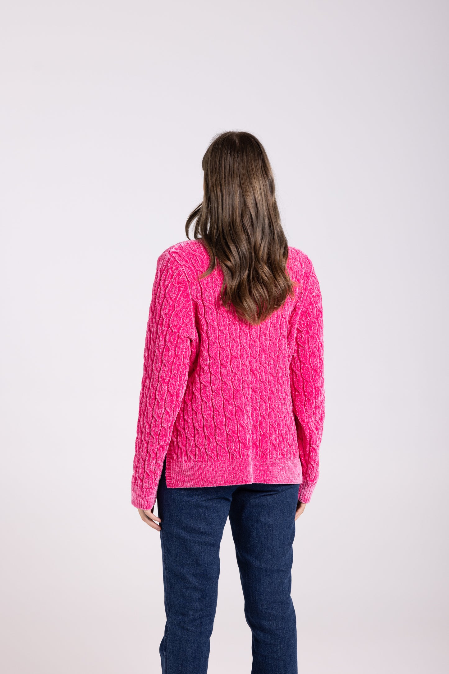 Two T's Chenille Cable Knit Sweater - Bright Pink