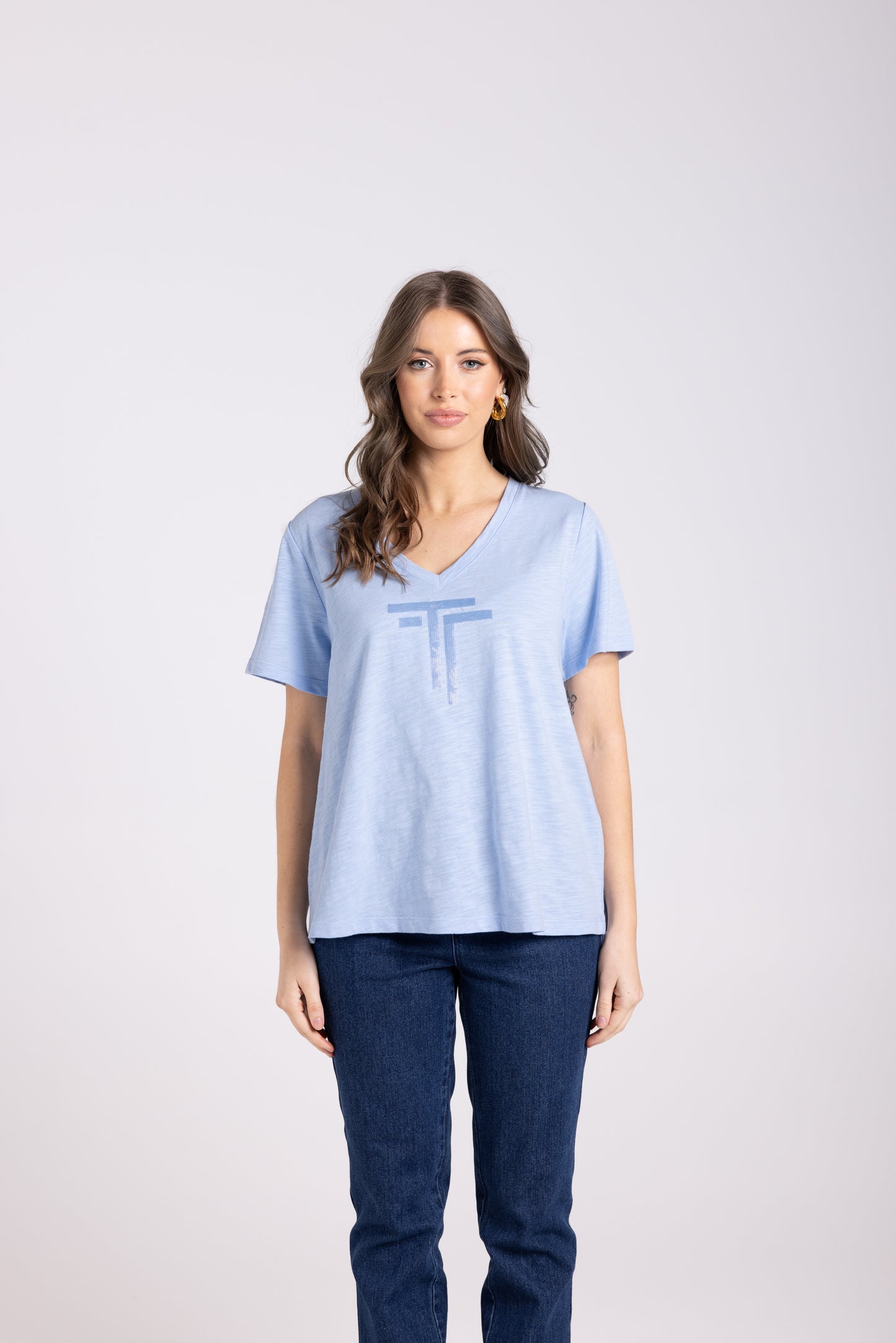 Two T's Sequin Logo Tee Shirt - Espresso