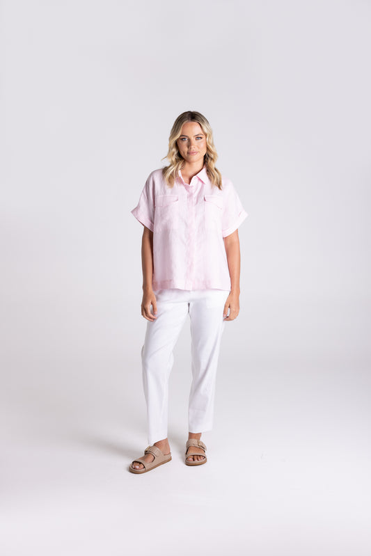 Two T's Oversized Linen Shirt - Pink