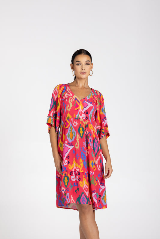 Two T's Ikat Short Dress - Print