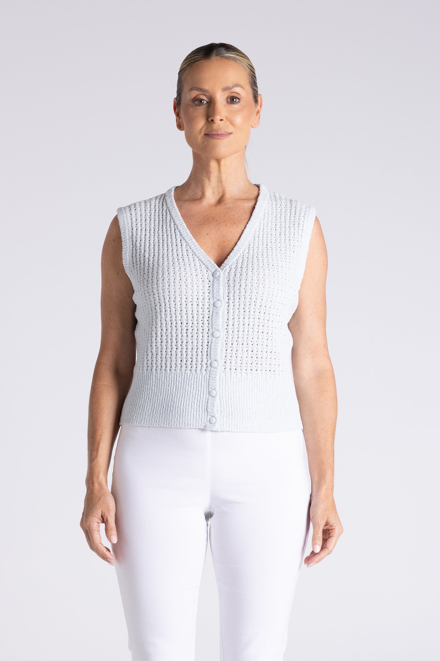 Two T's Boucle Knitted Vest - Seafoam