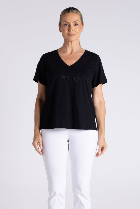 Two T's Embroidered Logo Tee - Black