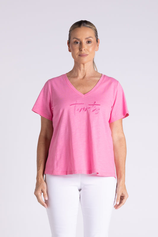 Two T's Embroidered Logo Tee - Pink