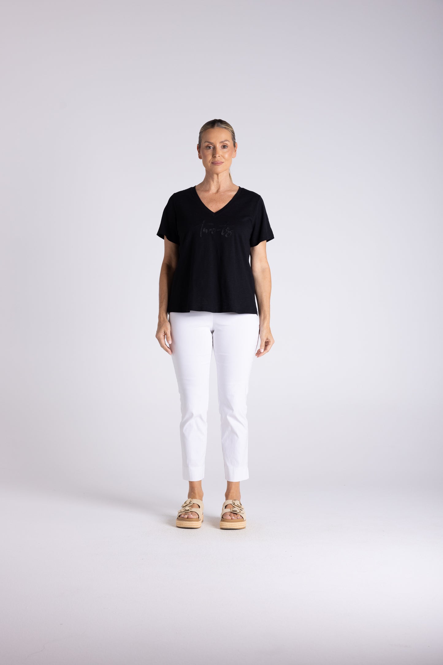 Two T's Embroidered Logo Tee - Black