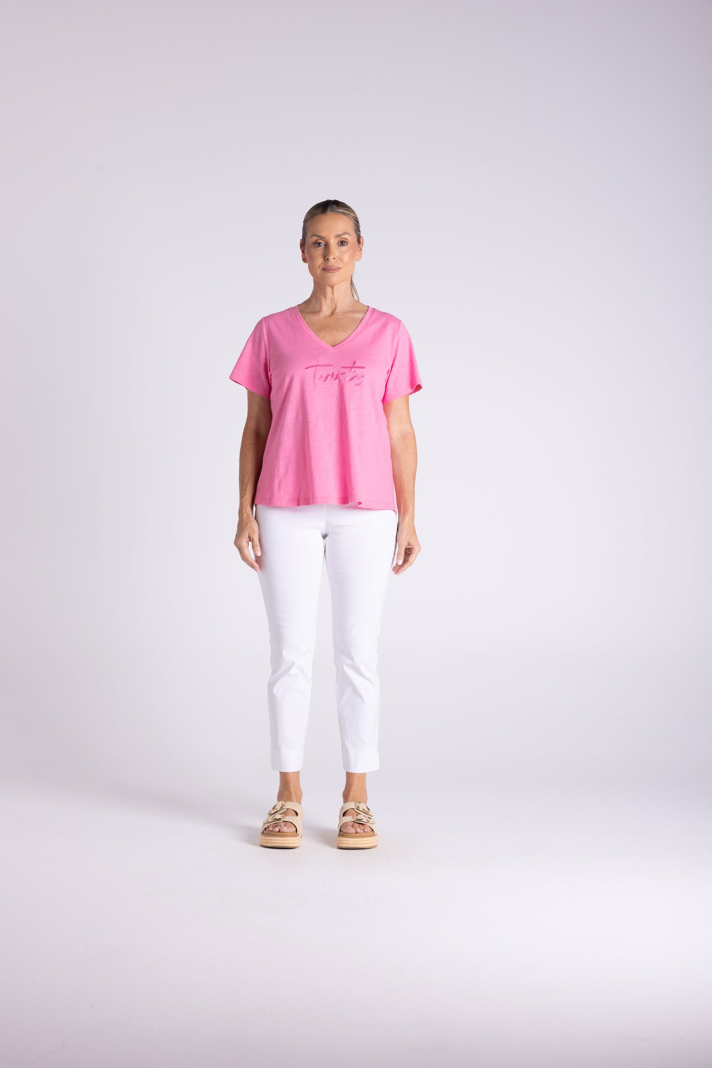 Two T's Embroidered Logo Tee - Pink
