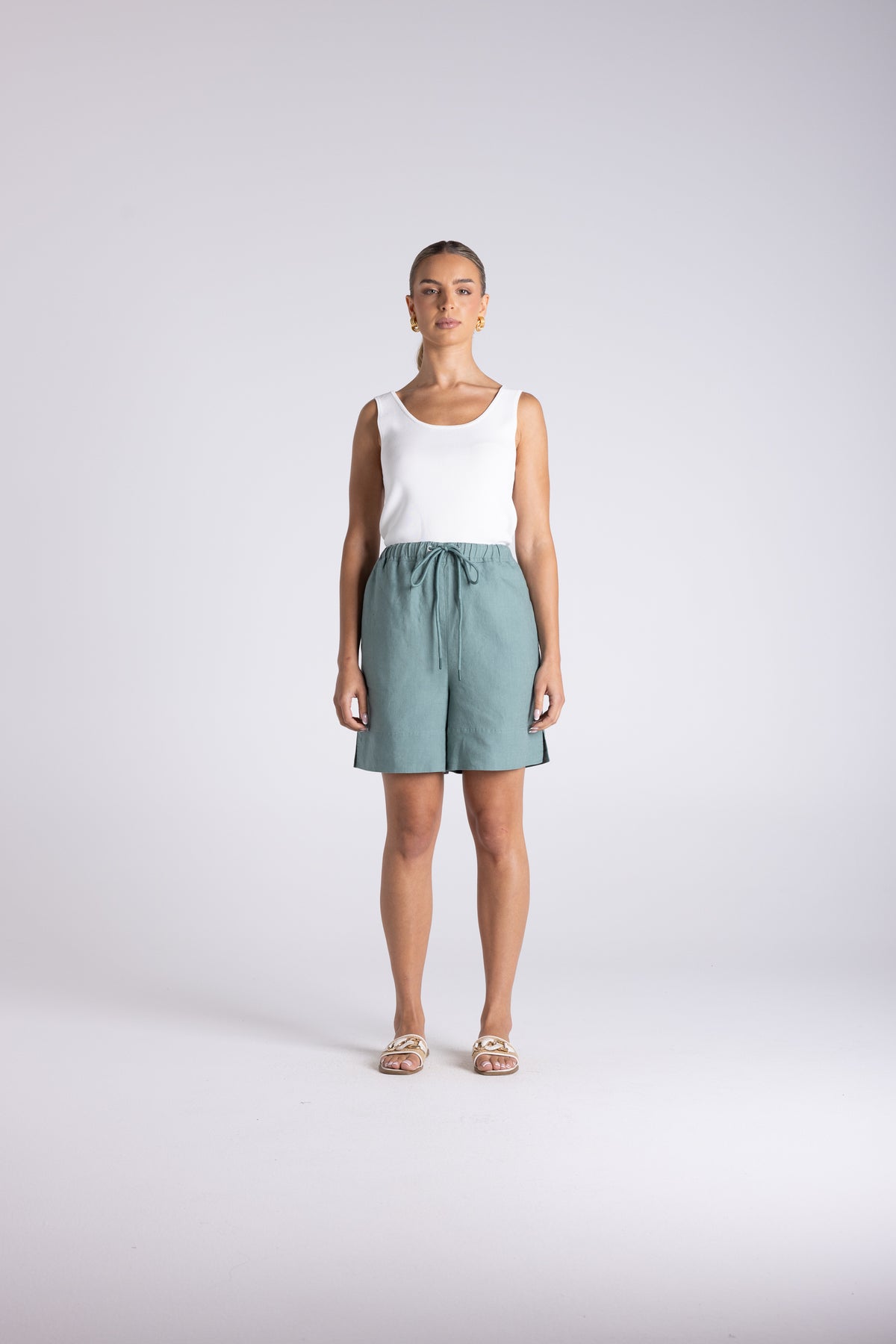 Two T's Asher Linen Short - Frosted Fern