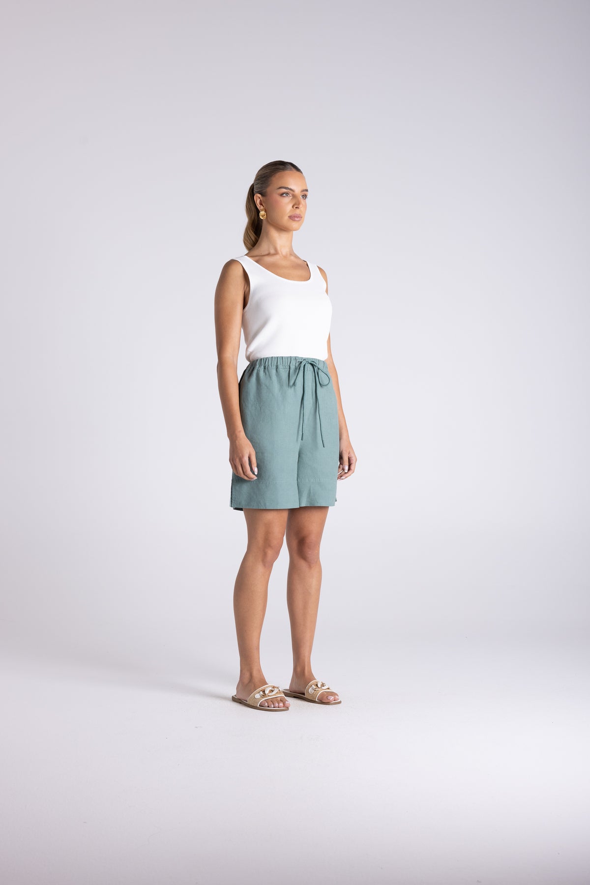Two T's Asher Linen Short - Frosted Fern