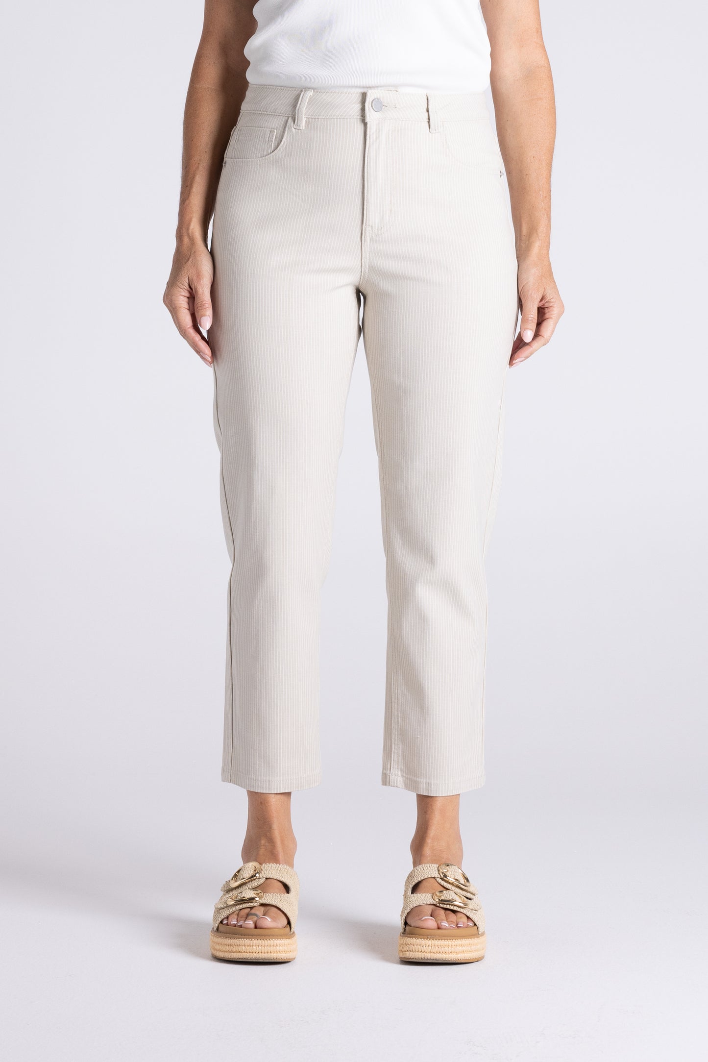 Two T's Mini Stripe Jean - Straw/White