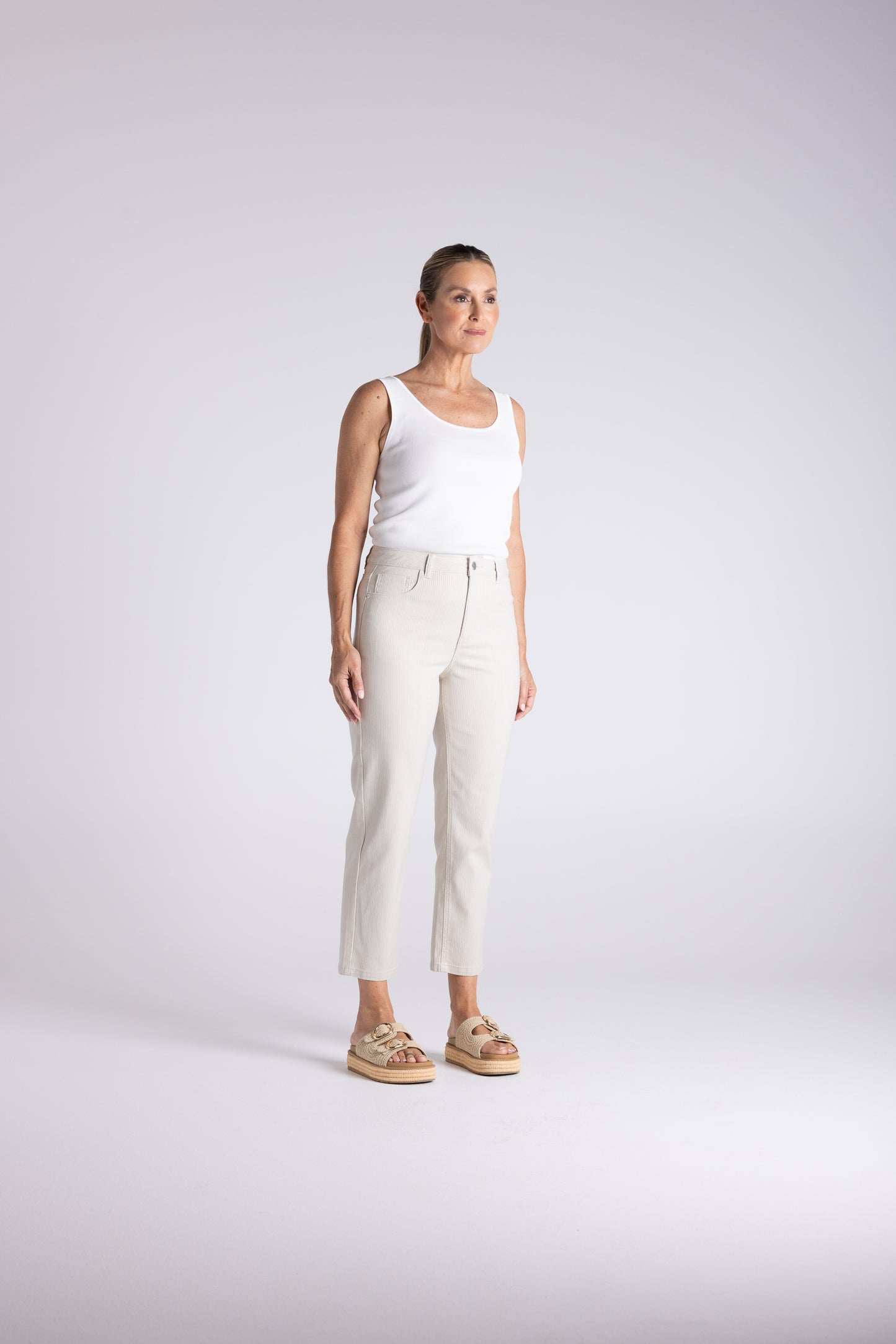 Two T's Mini Stripe Jean - Straw/White