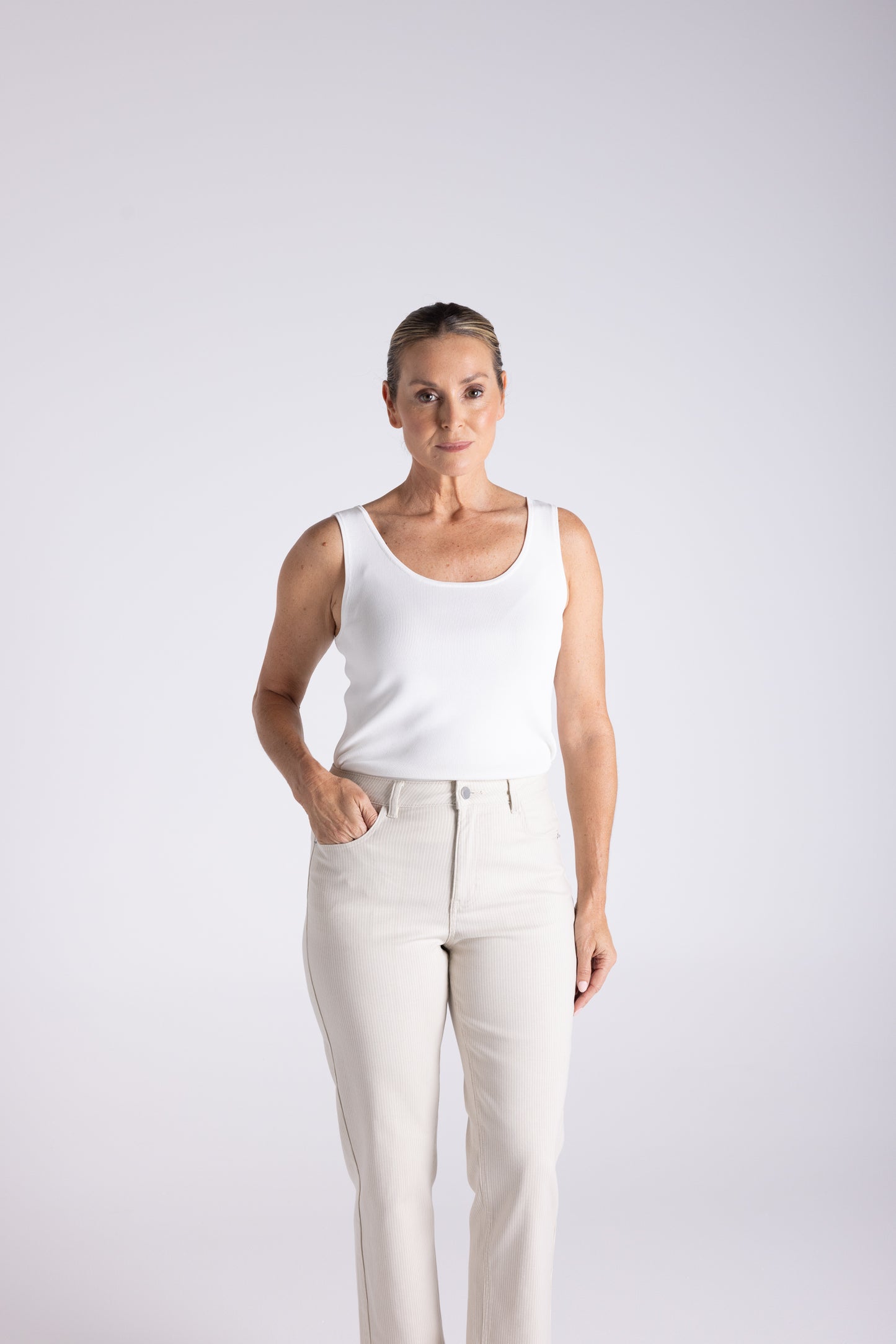 Two T's Mini Stripe Jean - Straw/White